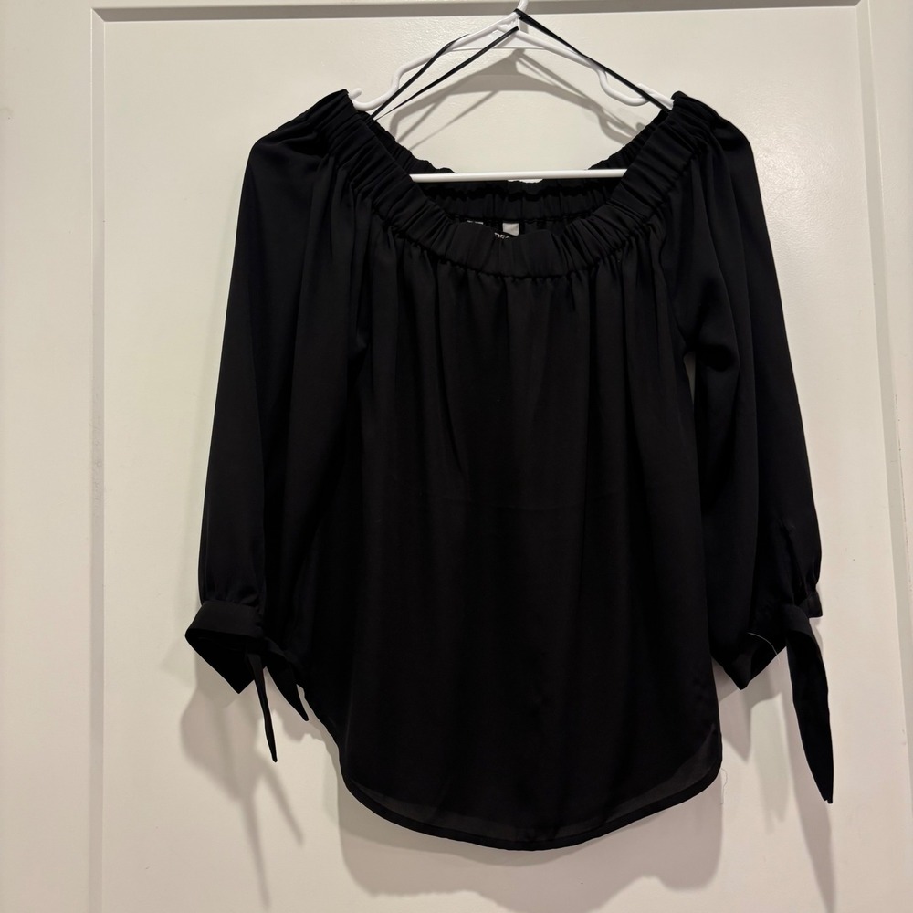 Express Womens Black Off The Shoulder Tie Sleeve Blouse XS